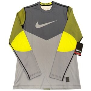 Nike Pro Hyperwarm Fitted Dri-FIT Long Sleeve Training Shirt Grey Volt Mens M